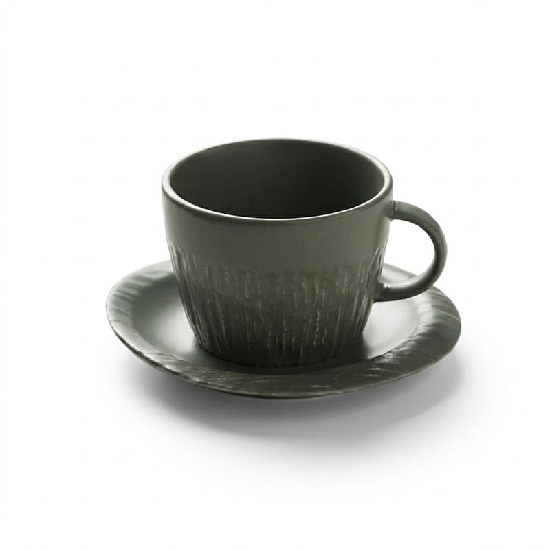 Stone-Textured Coffee Cup and Saucer Set