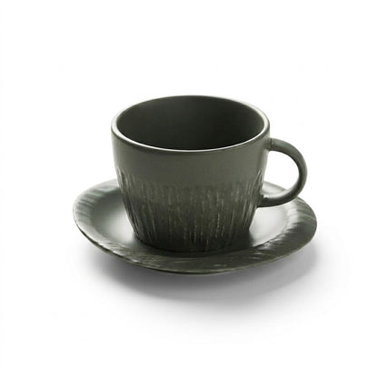 Stone-Textured Coffee Cup and Saucer Set