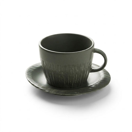 Stone-Textured Coffee Cup and Saucer Set