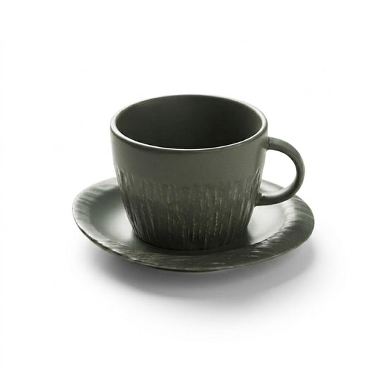 Stone-Textured Coffee Cup and Saucer Set