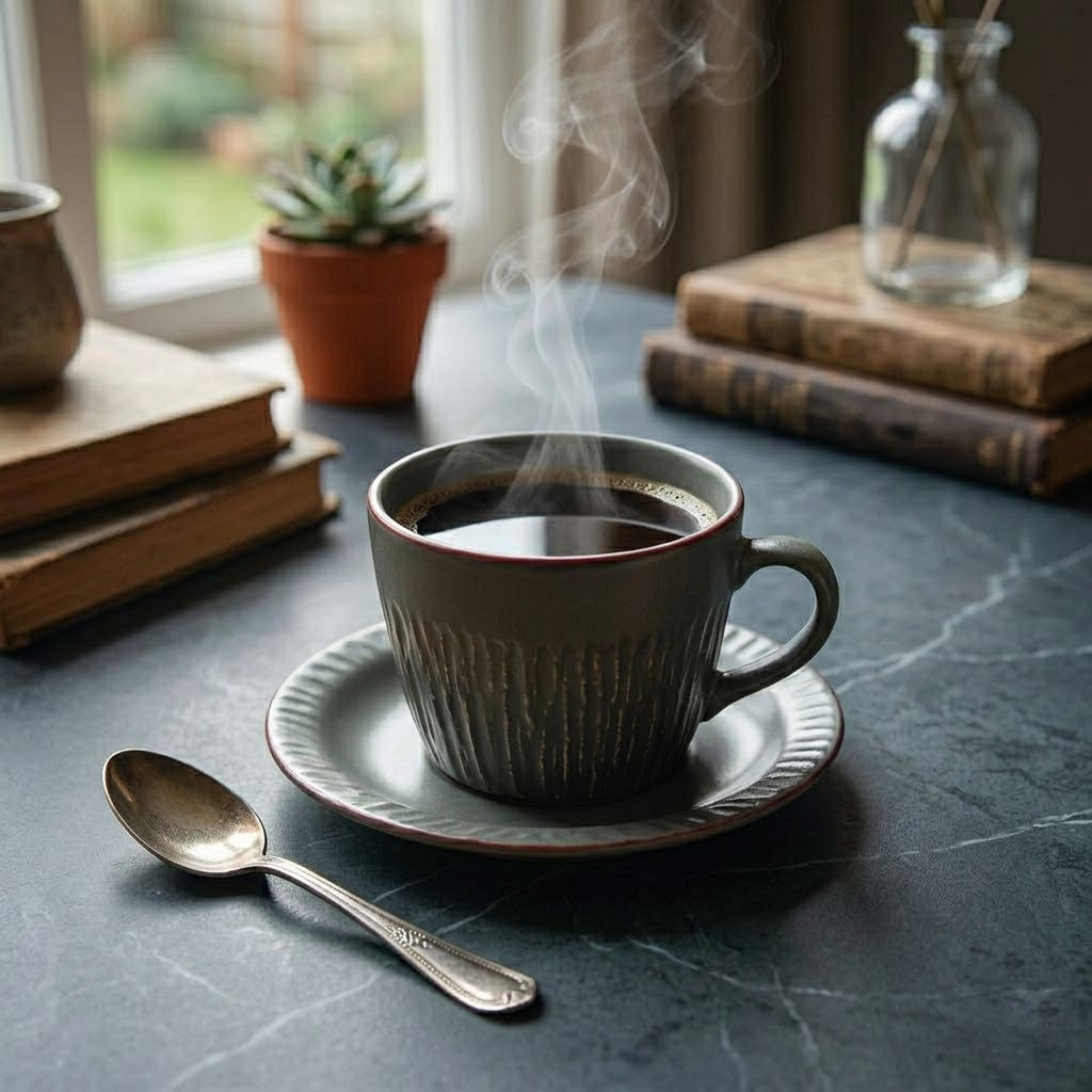 Stone-Textured Coffee Cup and Saucer Set